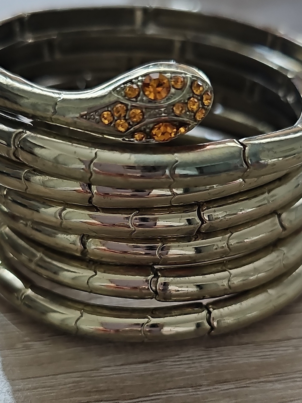 Gold Coil Snake Wrap Bracelet with Amber Crystal Accents